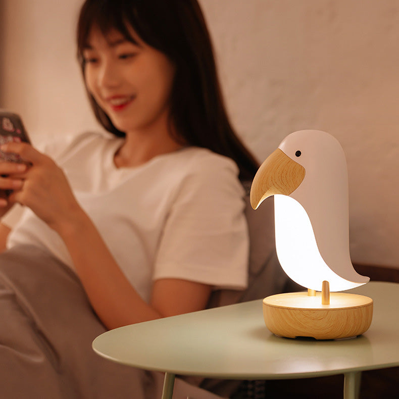 LED Night Light Woodpecker Bird Solid Wood Table Lamp Bluetooth USB Charging Cute Charms Children Kids Room Projector Lights NINETY NIGHT   