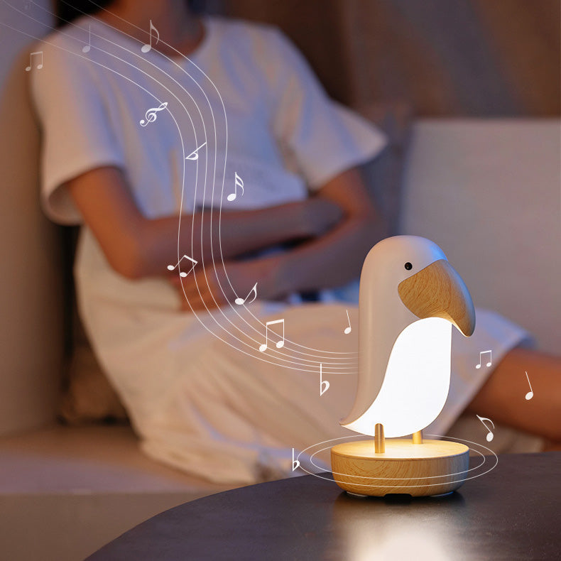 LED Night Light Woodpecker Bird Solid Wood Table Lamp Bluetooth USB Charging Cute Charms Children Kids Room Projector Lights NINETY NIGHT   