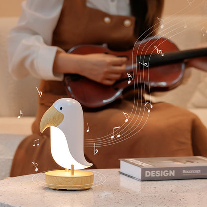 LED Night Light Woodpecker Bird Solid Wood Table Lamp Bluetooth USB Charging Cute Charms Children Kids Room Projector Lights NINETY NIGHT   