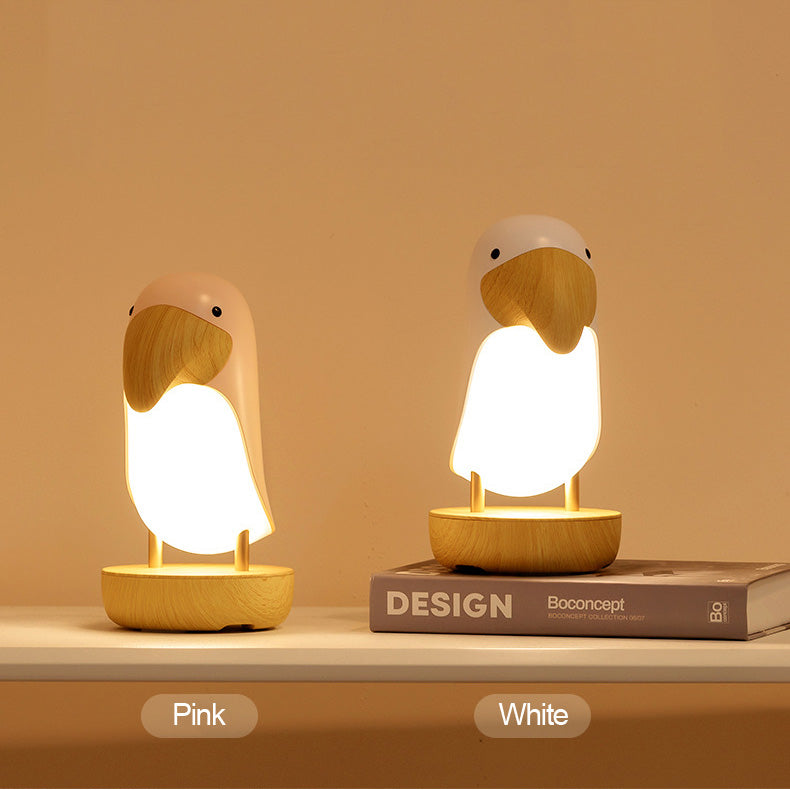 LED Night Light Woodpecker Bird Solid Wood Table Lamp Bluetooth USB Charging Cute Charms Children Kids Room Projector Lights NINETY NIGHT   